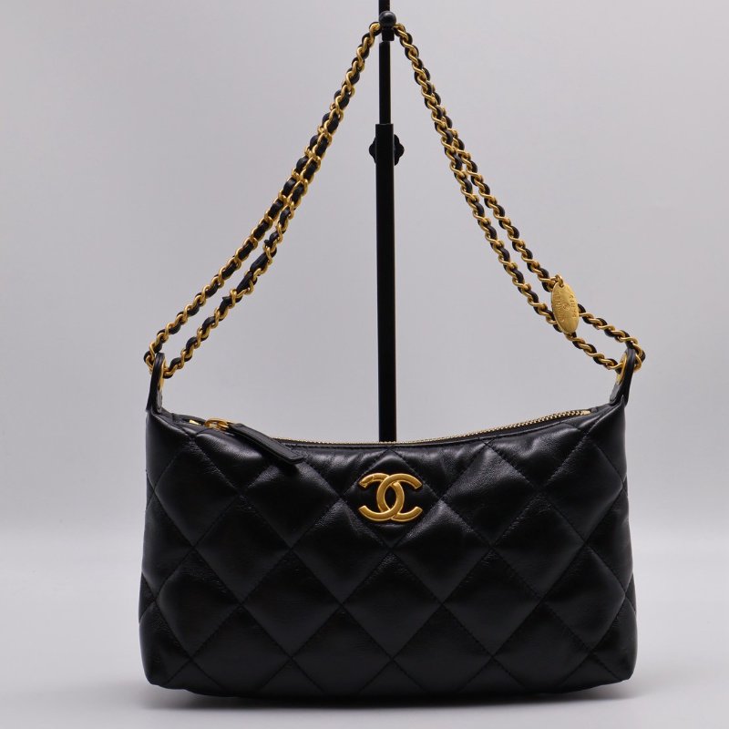 CHANEL 25S皮穿鍊單肩包 - 黑金-0