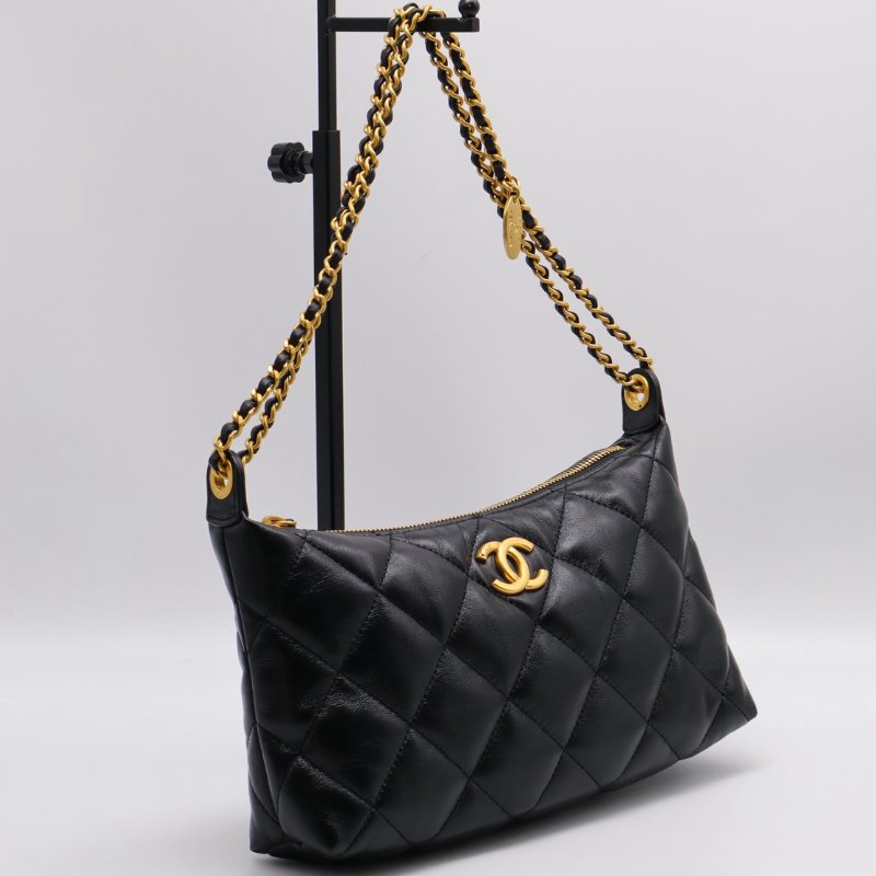 CHANEL 25S皮穿鍊單肩包 - 黑金-6