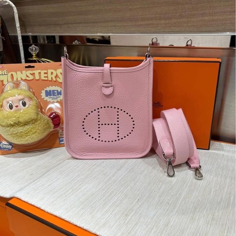 Hermes mini evelyne,櫻花粉,STAMP K
