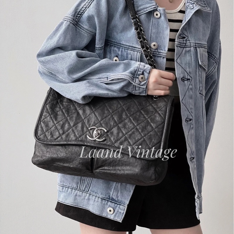 CHANEL 香奈兒 CF 黑銀 雙口袋 機場包 斜背包 肩背包 側背包 鏈條包-3