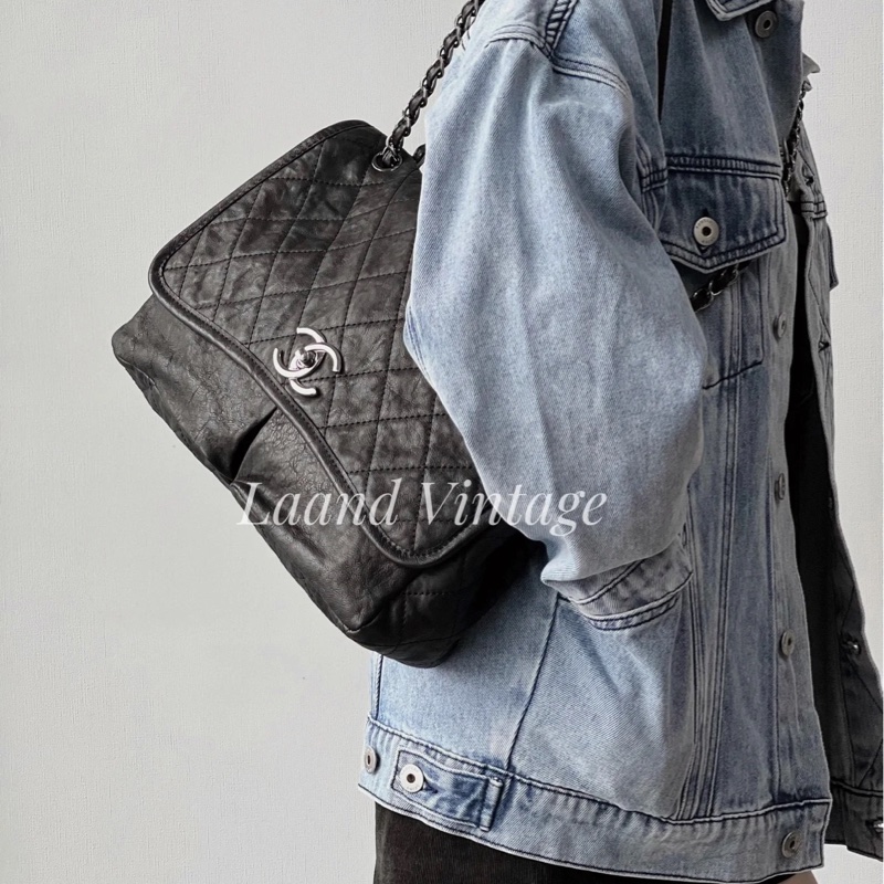 CHANEL 香奈兒 CF 黑銀 雙口袋 機場包 斜背包 肩背包 側背包 鏈條包-6