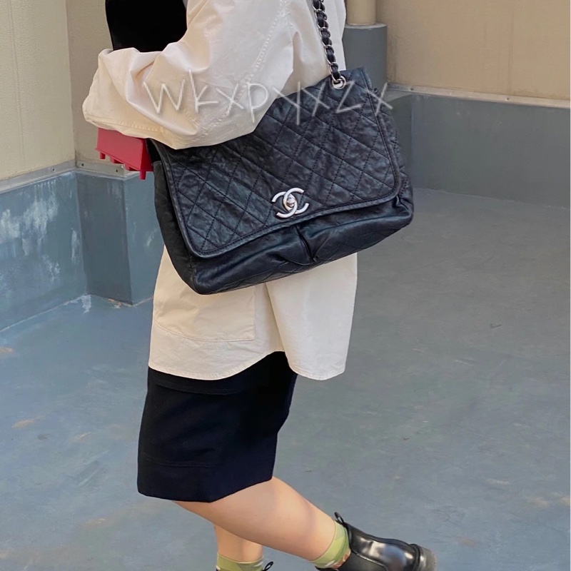 CHANEL 香奈兒 CF 黑銀 雙口袋 機場包 斜背包 肩背包 側背包 鏈條包-7