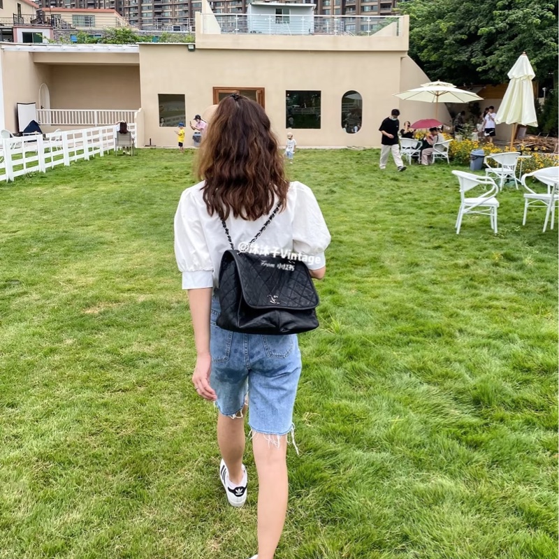 CHANEL 香奈兒 CF 黑銀 雙口袋 機場包 斜背包 肩背包 側背包 鏈條包-15