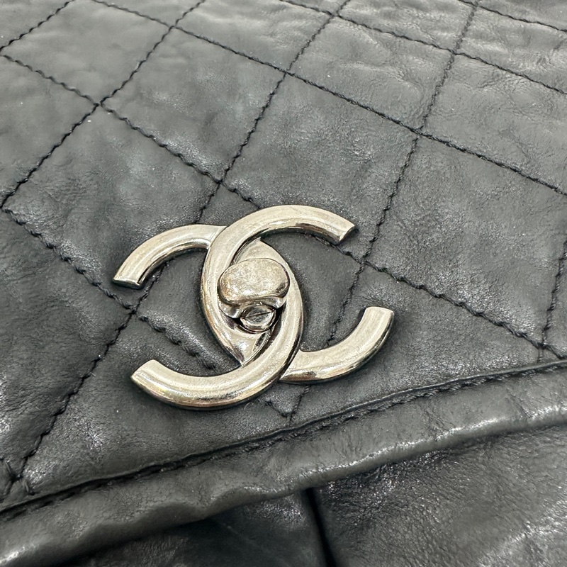 CHANEL 香奈兒 CF 黑銀 雙口袋 機場包 斜背包 肩背包 側背包 鏈條包-33