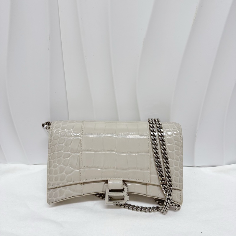 巴黎世家Balenciaga淺灰色牛皮鰐壓紋Hourglass沙漏WOC單肩包百搭色-0