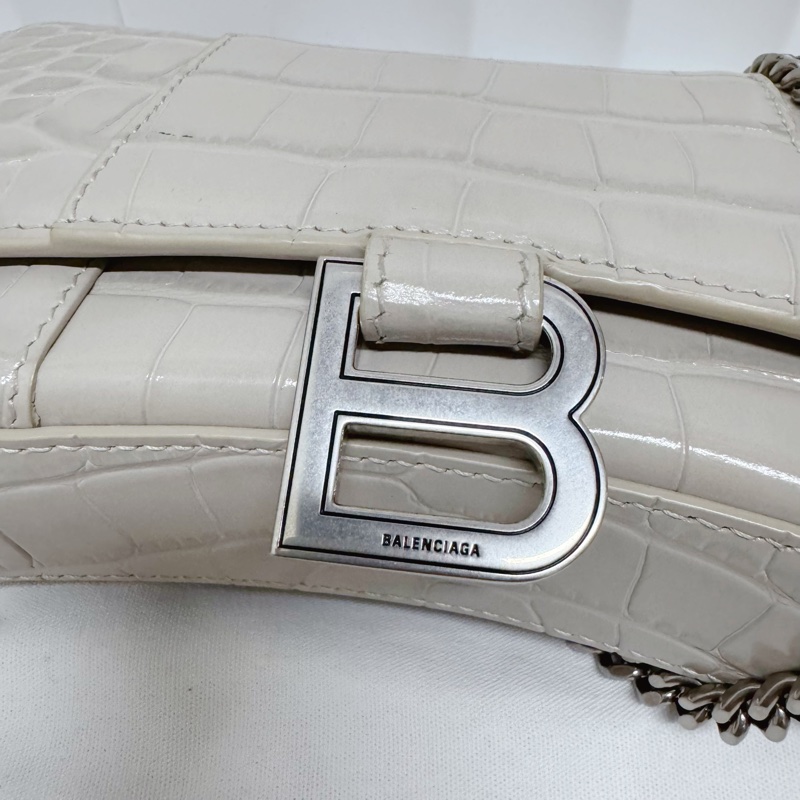 巴黎世家Balenciaga淺灰色牛皮鰐壓紋Hourglass沙漏WOC單肩包百搭色-1