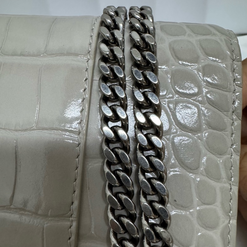 巴黎世家Balenciaga淺灰色牛皮鰐壓紋Hourglass沙漏WOC單肩包百搭色-13