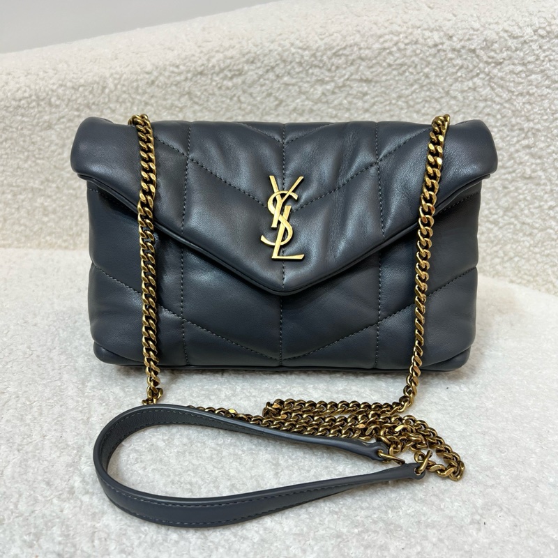 YSL UFFER TOY灰金羊皮革 迷你mini雲朵包手袋鏈條包22年 塵袋 尺寸約22.5*16*8。-1