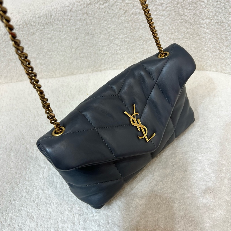 YSL UFFER TOY灰金羊皮革 迷你mini雲朵包手袋鏈條包22年 塵袋 尺寸約22.5*16*8。-3