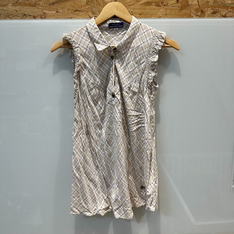 【美收精品】BURBERRY 白茶色格紋長版襯衫 4-168【隔月月中將轉賣至日本 上架期限30天】-0