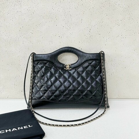 Chanel31 bag 黑金油蠟皮 横版