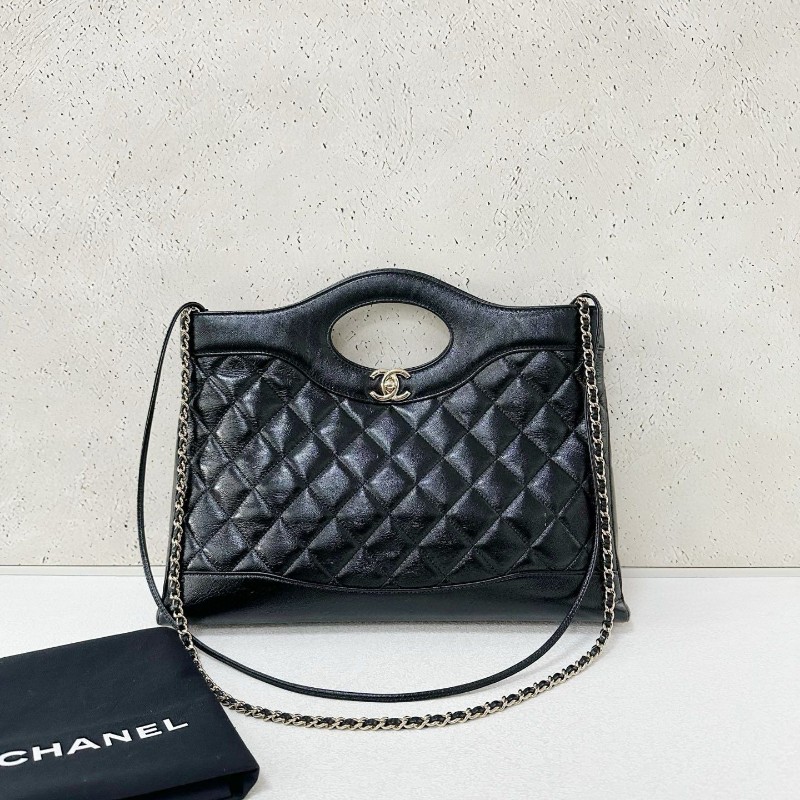 Chanel31 bag 黑金油蠟皮 横版-0