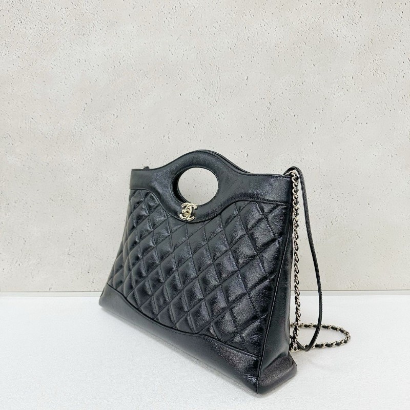 Chanel31 bag 黑金油蠟皮 横版-3