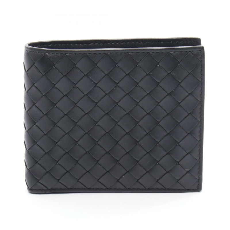 BOTTEGA VENETA Intrecciato 雙折皮夾 皮革 黑色 二手 女士-0