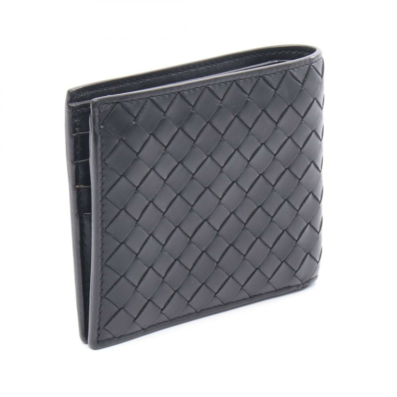 BOTTEGA VENETA Intrecciato 雙折皮夾 皮革 黑色 二手 女士-1