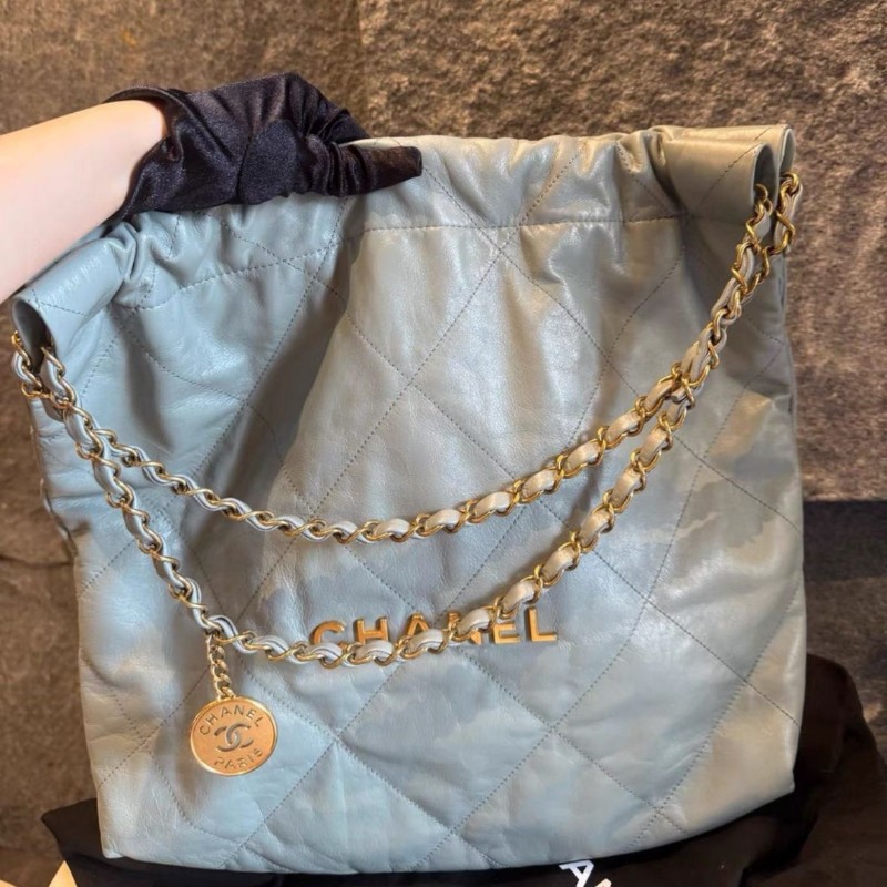 Chanel 22bag 中號 灰金色-0