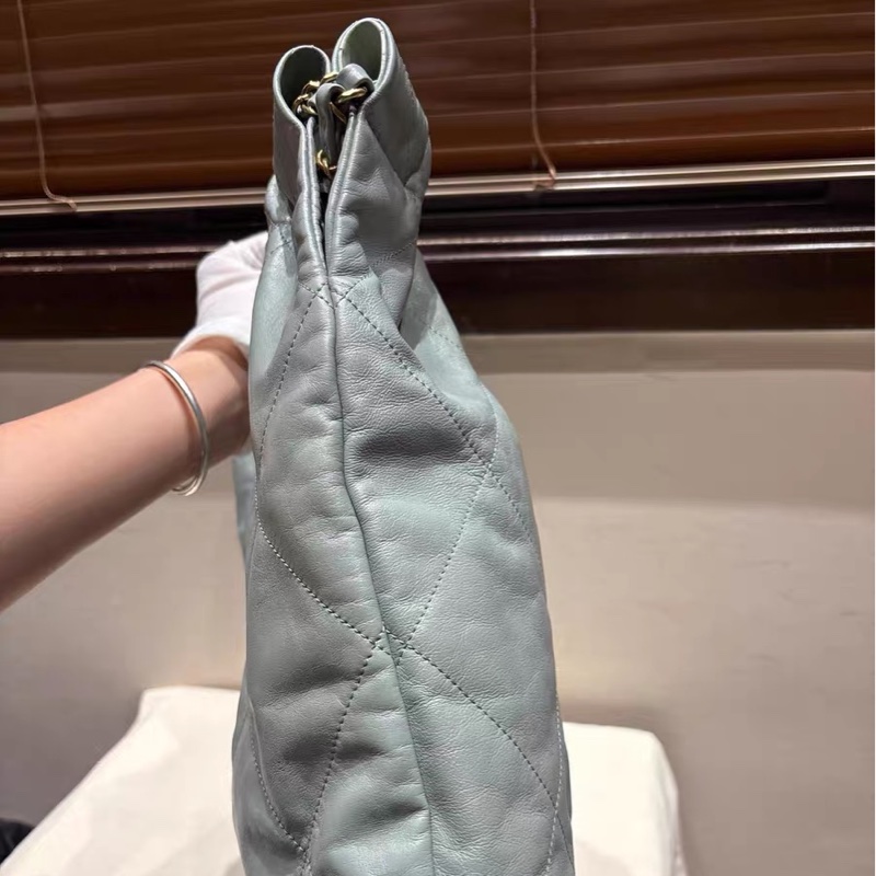 Chanel 22bag 中號 灰金色-17