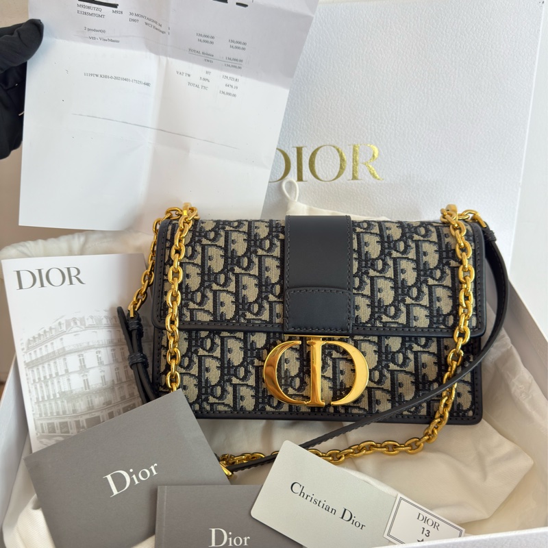 近新Dior蒙田30 Montaigne鏈帶包藍色Dior Oblique 緹花M9208UTZQ中號-13