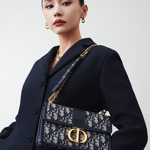 近新Dior蒙田30 Montaigne鏈帶包藍色Dior Oblique 緹花M9208UTZQ中號-19