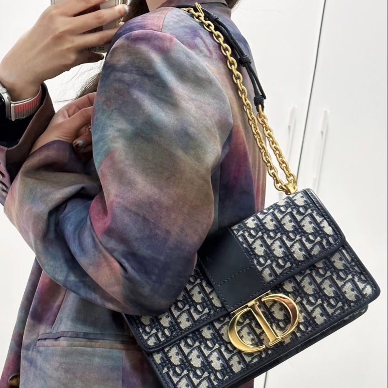 近新Dior蒙田30 Montaigne鏈帶包藍色Dior Oblique 緹花M9208UTZQ中號-21