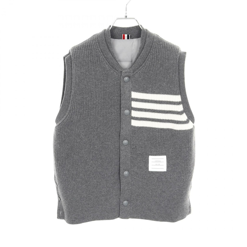THOM BROWNE 四條紋雙面夾棉背心 羊毛 聚酯纖維 灰色 42 碼 二手 女款-0