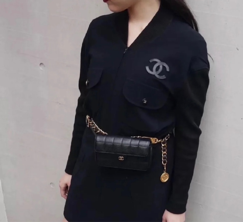 售二手 真品 CHANEL 皮穿金鏈腰帶 項鍊 萬用-4