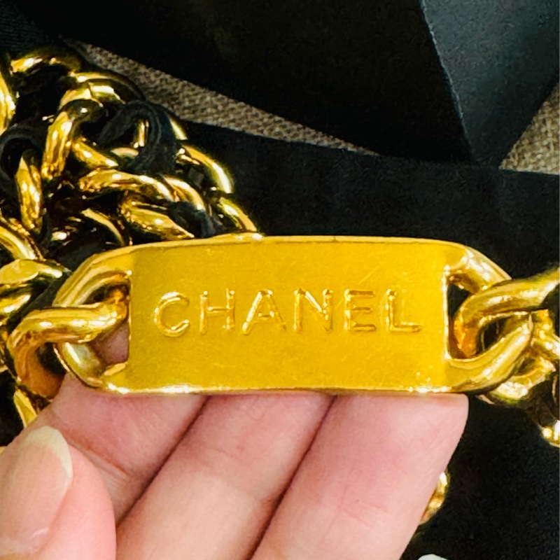 售二手 真品 CHANEL 皮穿金鏈腰帶 項鍊 萬用-16
