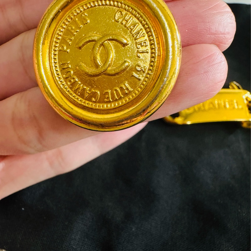 售二手 真品 CHANEL 皮穿金鏈腰帶 項鍊 萬用-18