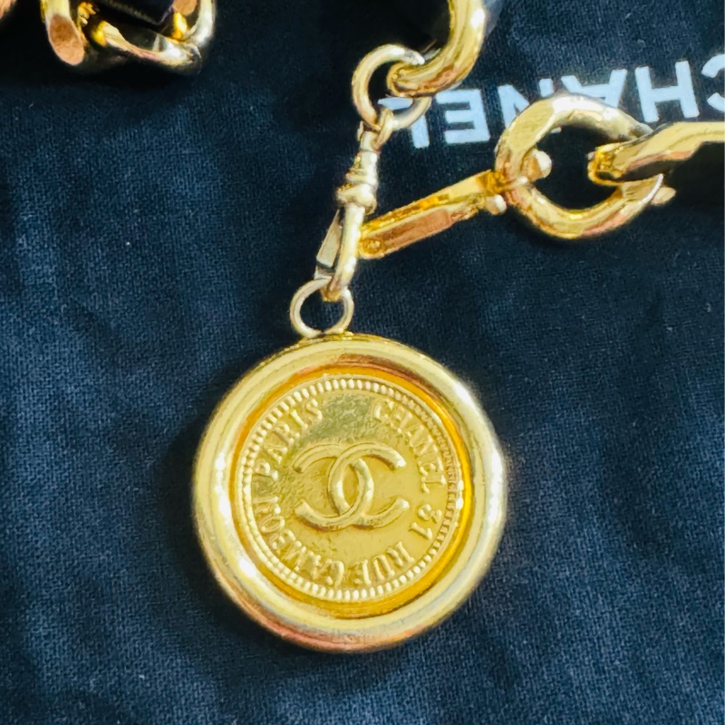 售二手 真品 CHANEL 皮穿金鏈腰帶 項鍊 萬用-19