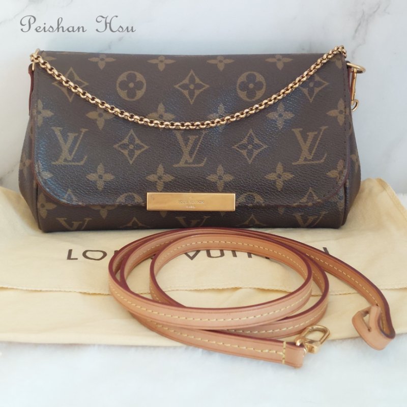 LV 經典老花M40717 🌈實品拍照🌈Favorite PM (小) 經典花紋鍊條肩背包 斜背包~二手-0