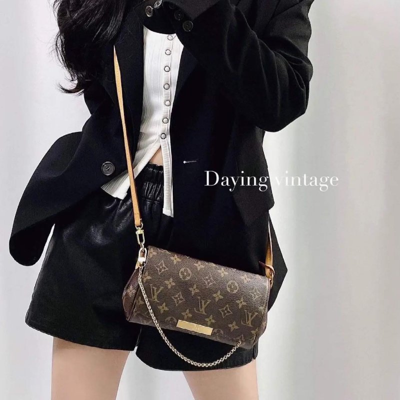 LV 經典老花M40717 🌈實品拍照🌈Favorite PM (小) 經典花紋鍊條肩背包 斜背包~二手-10