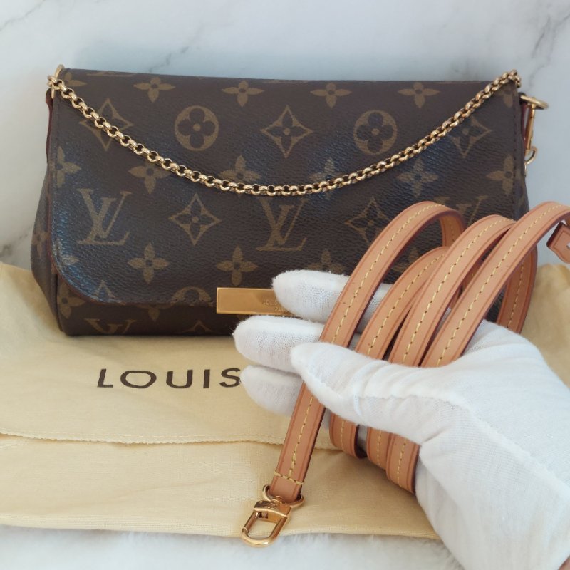 LV 經典老花M40717 🌈實品拍照🌈Favorite PM (小) 經典花紋鍊條肩背包 斜背包~二手-13