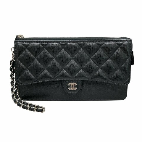 CHANEL 香奈兒 魚子醬菱格紋經典手拿包 黑色