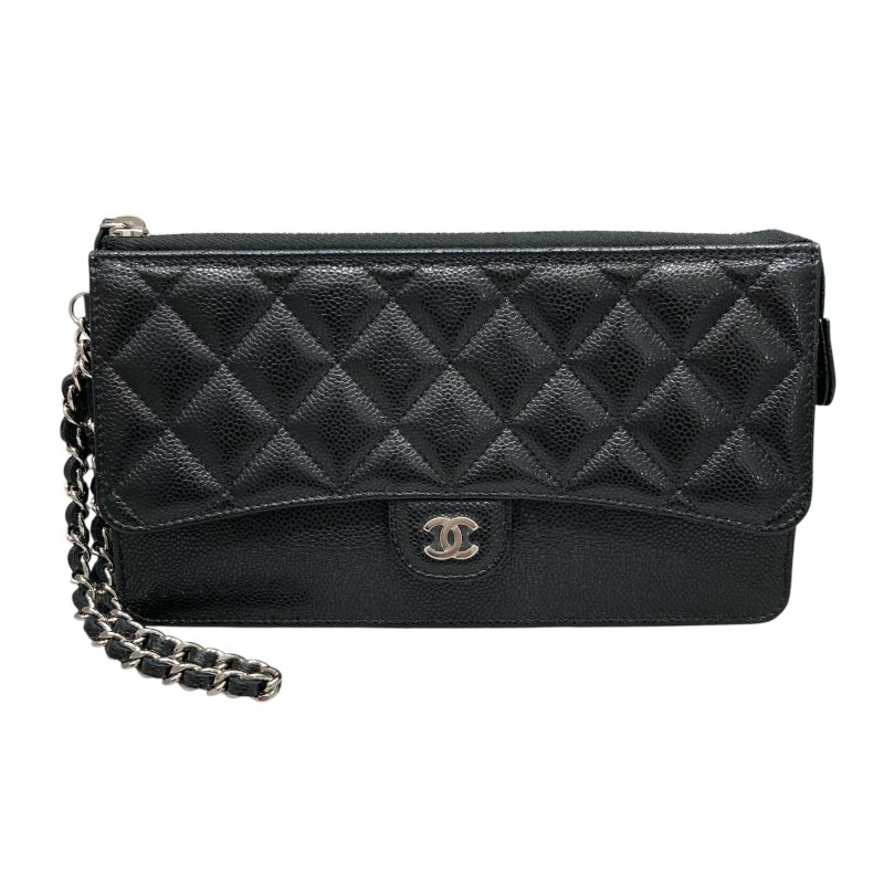 CHANEL 香奈兒 魚子醬菱格紋經典手拿包 黑色-0