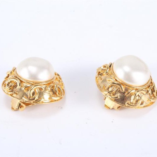 中古香奈兒珍珠耳飾合金-1