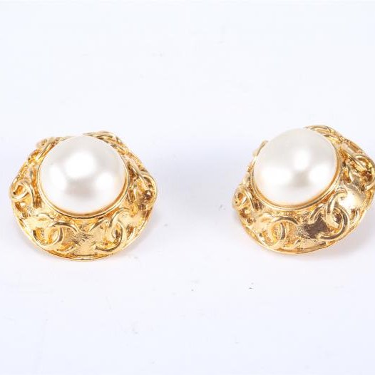 中古香奈兒珍珠耳飾合金-2