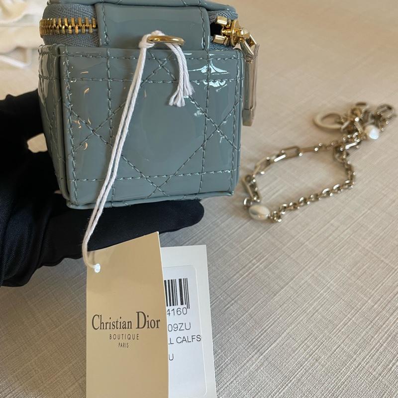 Dior藍色漆皮 藤格紋 Lady Dior小方包 手拿小包 Christian Dior 小包-6