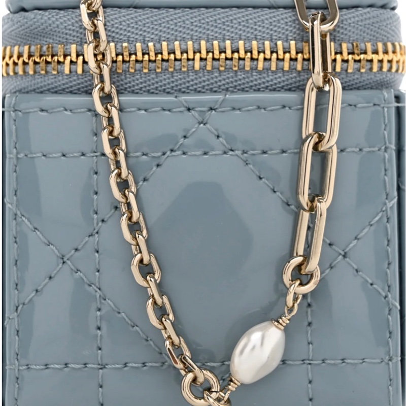 Dior藍色漆皮 藤格紋 Lady Dior小方包 零錢包 手拿小包 Christian Dior 小包-8