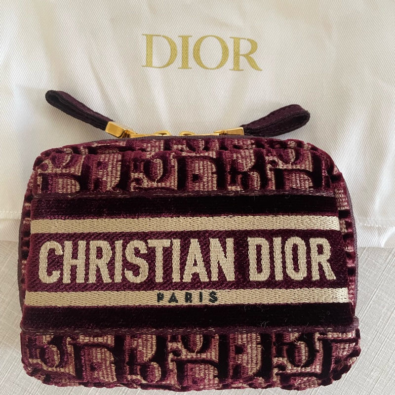 DIOR 酒紅色 化妝包老花天鵝絨 化妝包-0