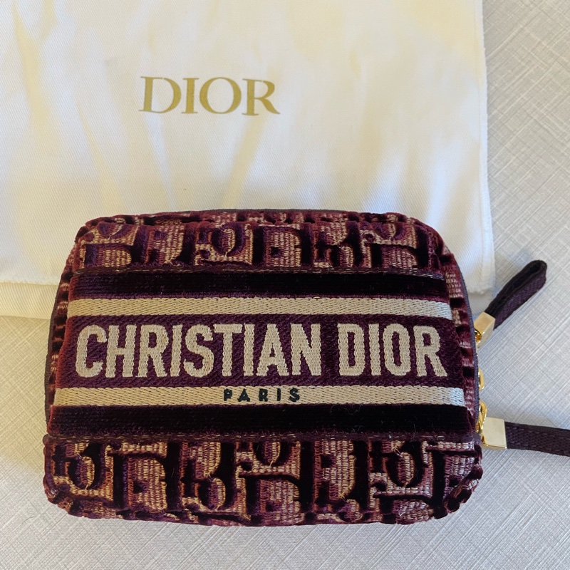 DIOR 酒紅色 化妝包老花天鵝絨 化妝包-2