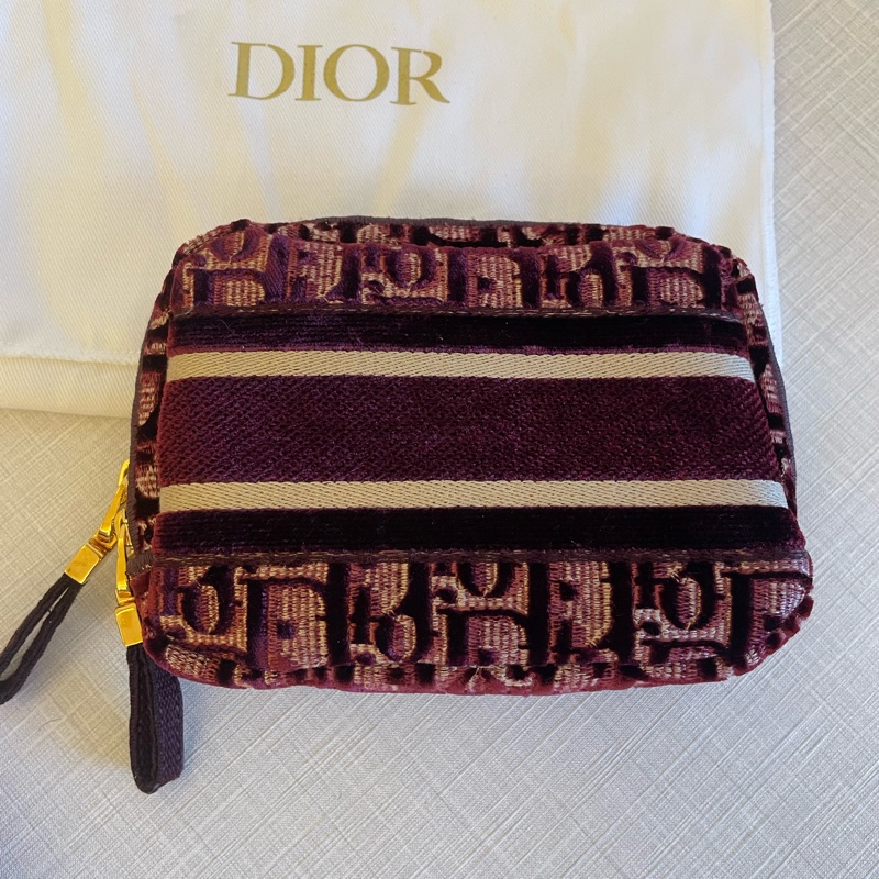 DIOR 酒紅色 化妝包老花天鵝絨 化妝包-6