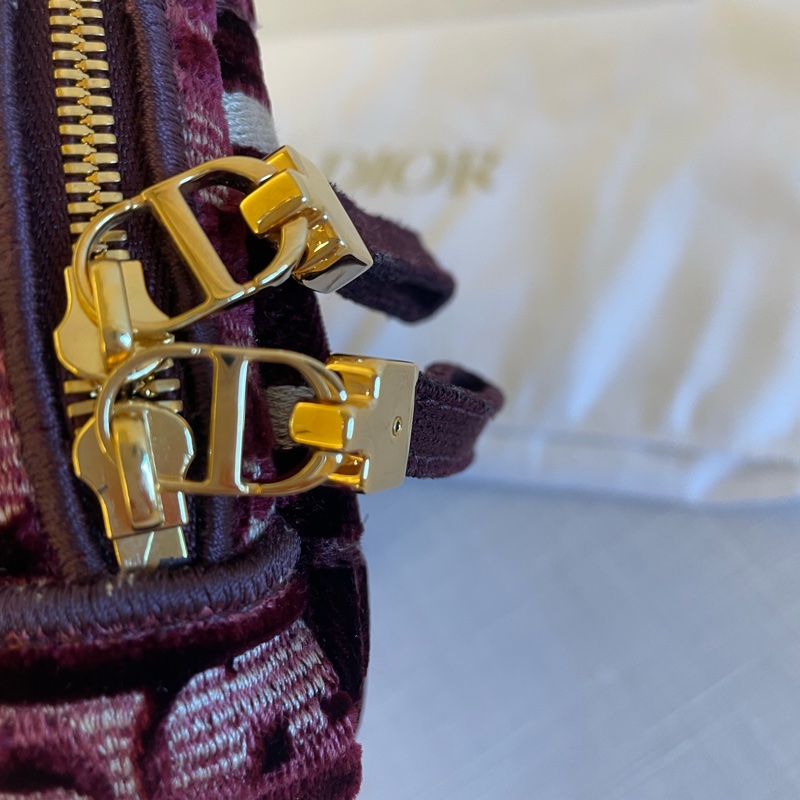 DIOR 酒紅色 化妝包老花天鵝絨 化妝包-8