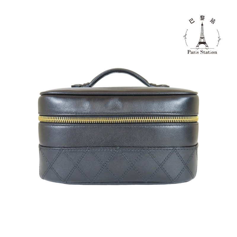 【巴黎站二手名牌專賣店】*現貨*CHANEL香奈兒真品*Vintage Vanity黑色牛皮手提化妝箱-0