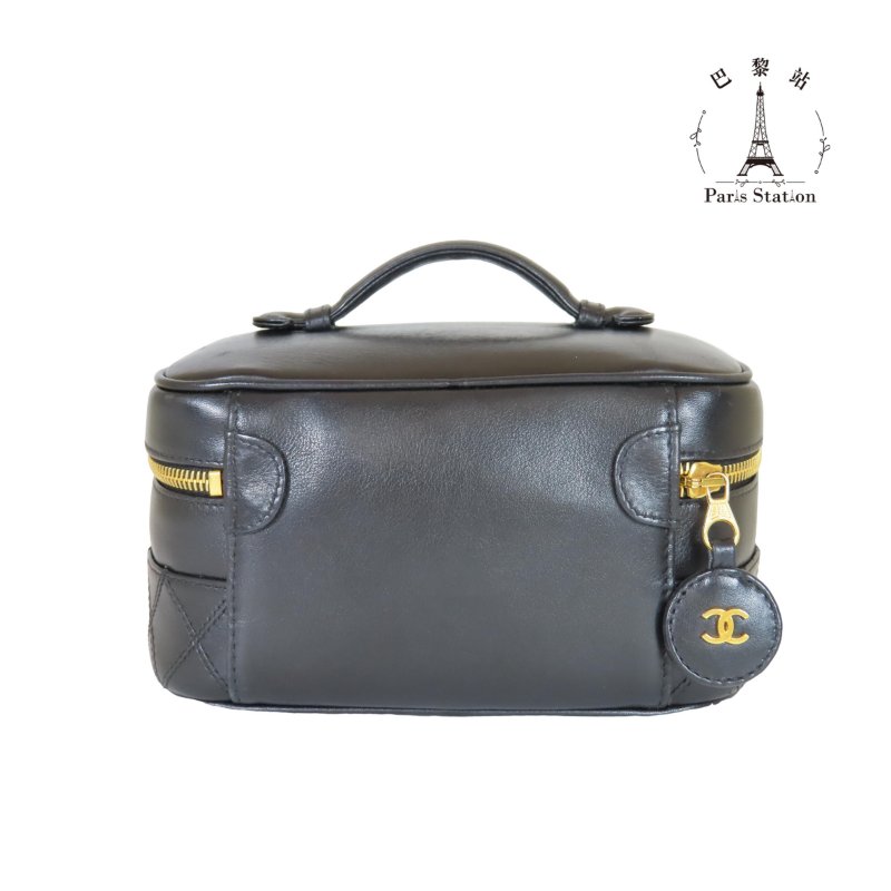 【巴黎站二手名牌專賣店】＊現貨＊CHANEL香奈兒真品＊Vintage Vanity黑色牛皮手提化妝箱-1