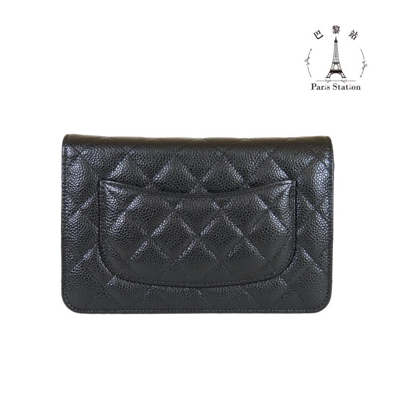【巴黎站二手名牌專賣店】＊現貨＊CHANEL 香奈兒 真品＊黑色菱格荔枝紋牛皮金色雙C鏈包 WOC斜背包-1