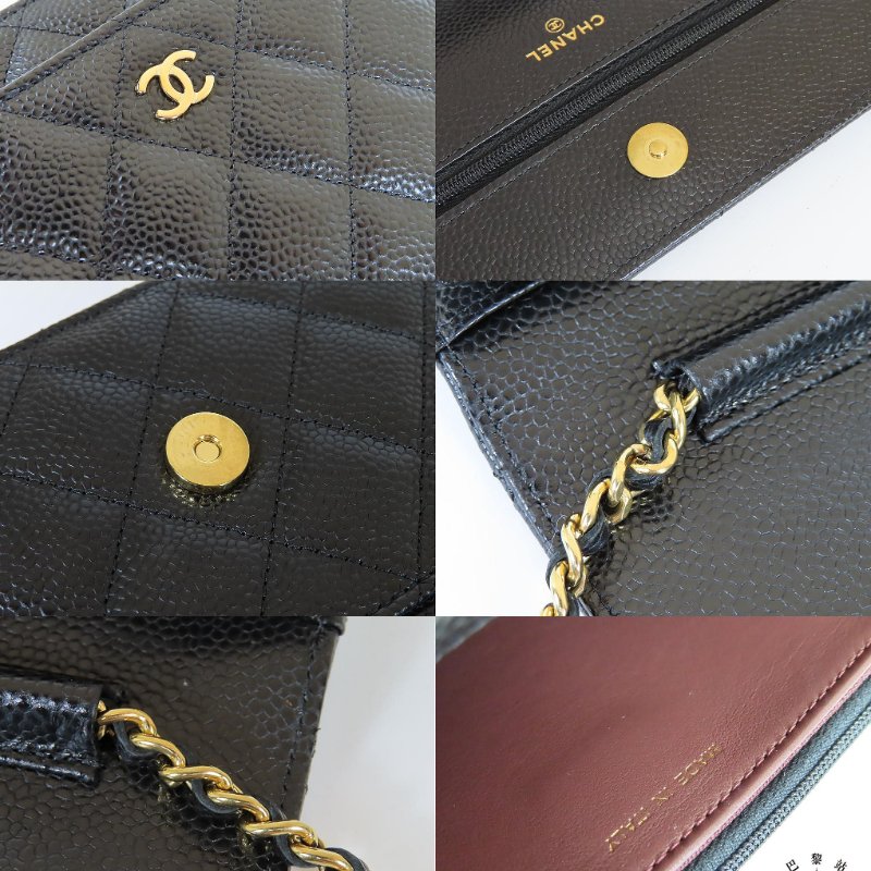 【巴黎站二手名牌專賣店】*現貨*CHANEL 香奈兒 真品*黑色菱格荔枝紋牛皮金色雙C鏈包 WOC斜背包-5