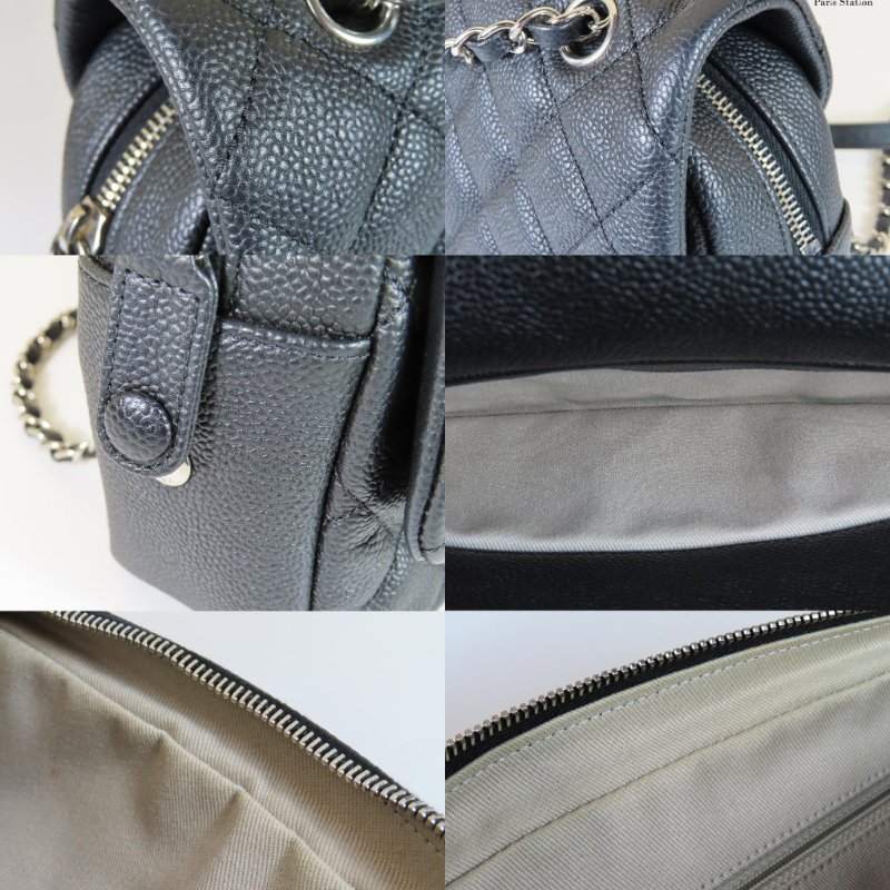 【巴黎站二手名牌專賣店】*現貨*CHANEL 香奈兒 真品*黑荔枝牛皮銀雙C內拉鍊橫式口蓋肩背斜背鍊包-5