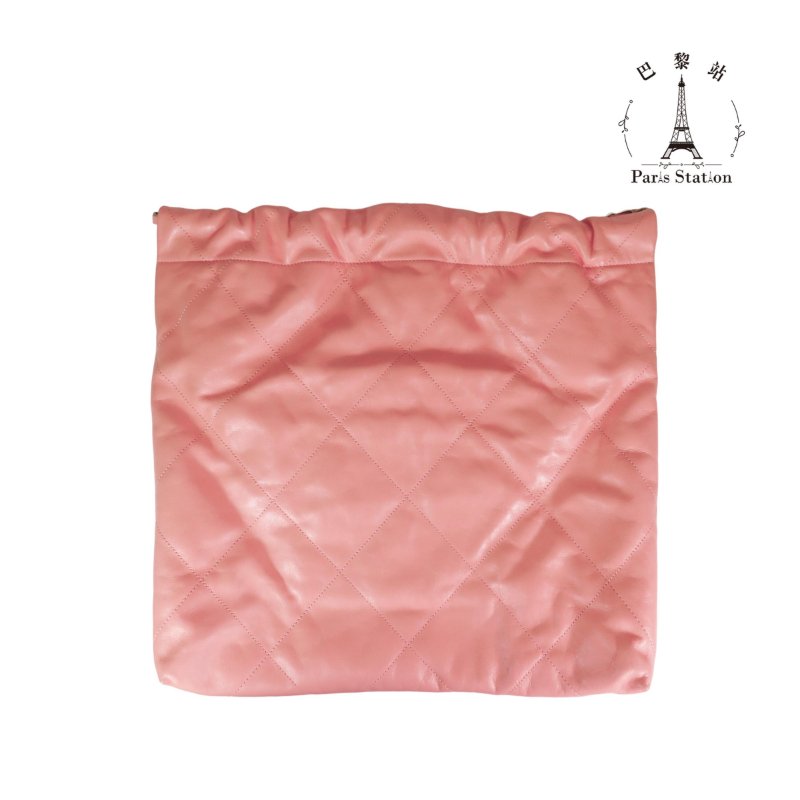 【巴黎站二手名牌專賣店】＊現貨＊CHANEL 香奈兒 真品＊AS3260珊瑚粉牛皮金LOGO金鍊22BAG肩背鍊包(小)-1