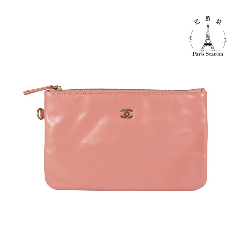 【巴黎站二手名牌專賣店】*現貨*CHANEL 香奈兒 真品*AS3260珊瑚粉牛皮金LOGO金鍊22BAG肩背鍊包(小)-4