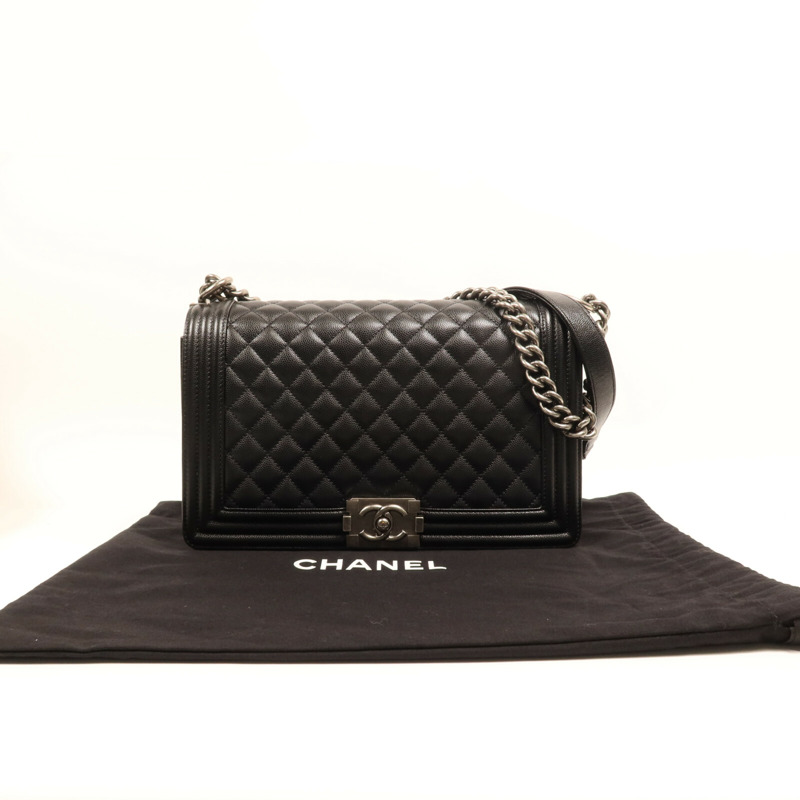 CHANEL 牛皮皮革Boy 28銀扣鏈帶肩背袋-13